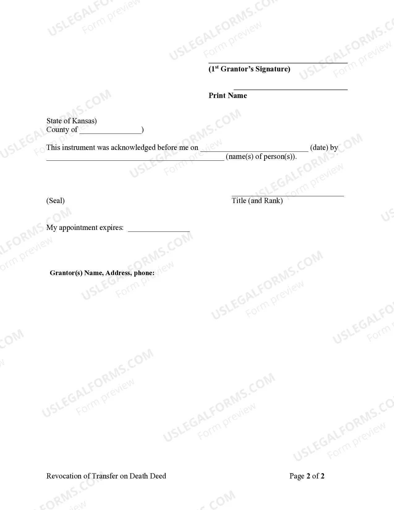 Preview Revocation of Transfer on Death Deed - Beneficiary Deed for Individual to Individual