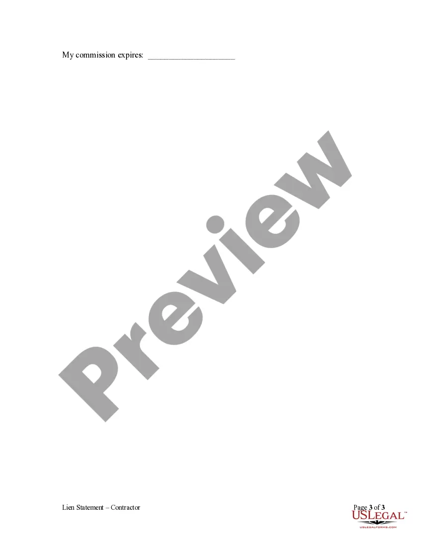 Preview Lien Statement by Contractor as Corporation or LLC