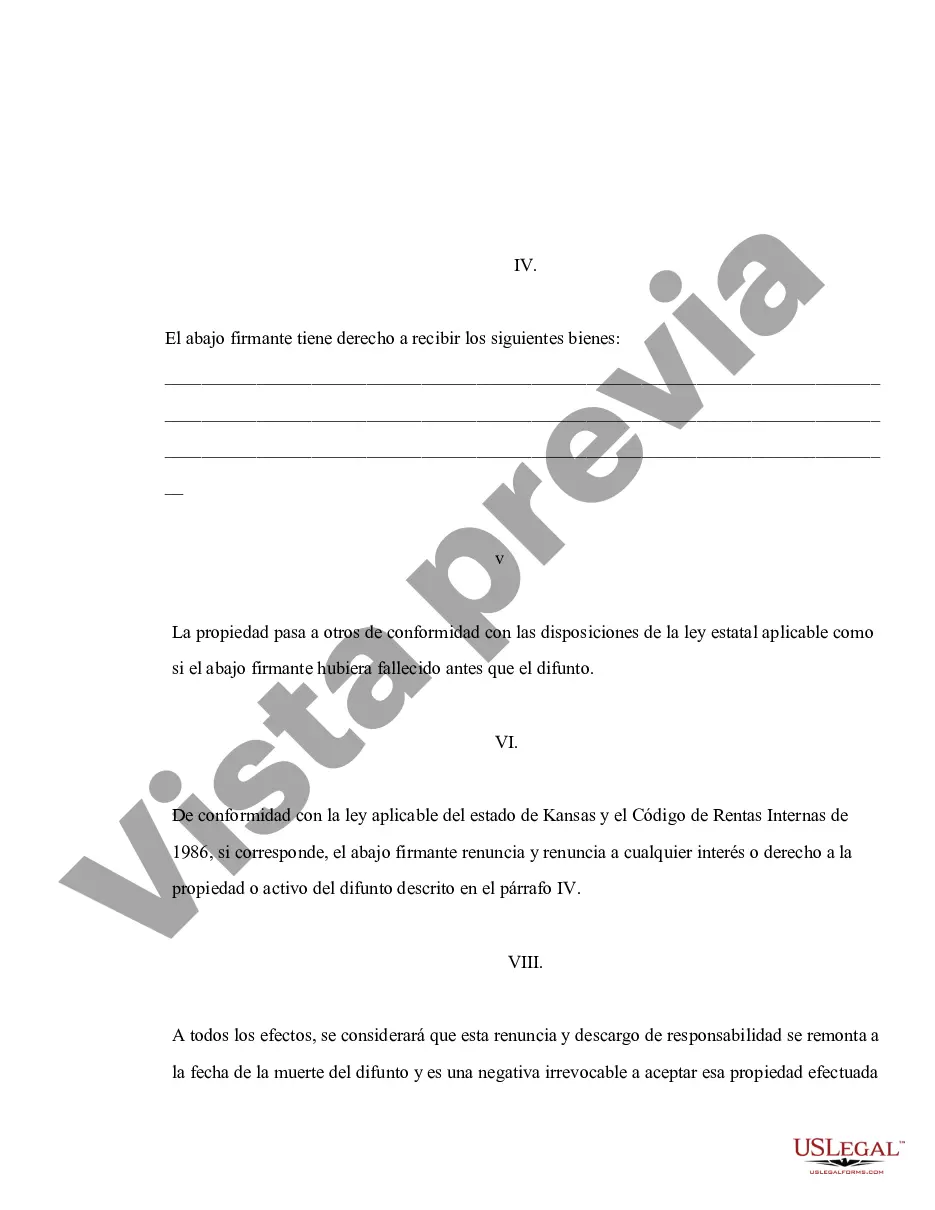 Preview Kansas Renuncia y renuncia de propiedad del seguro de vida o contrato de anualidad