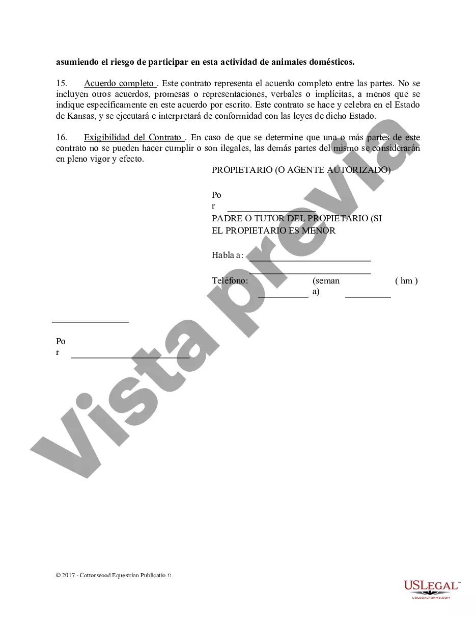 Preview Acuerdo de establo de embarque - Formularios equinos de caballos