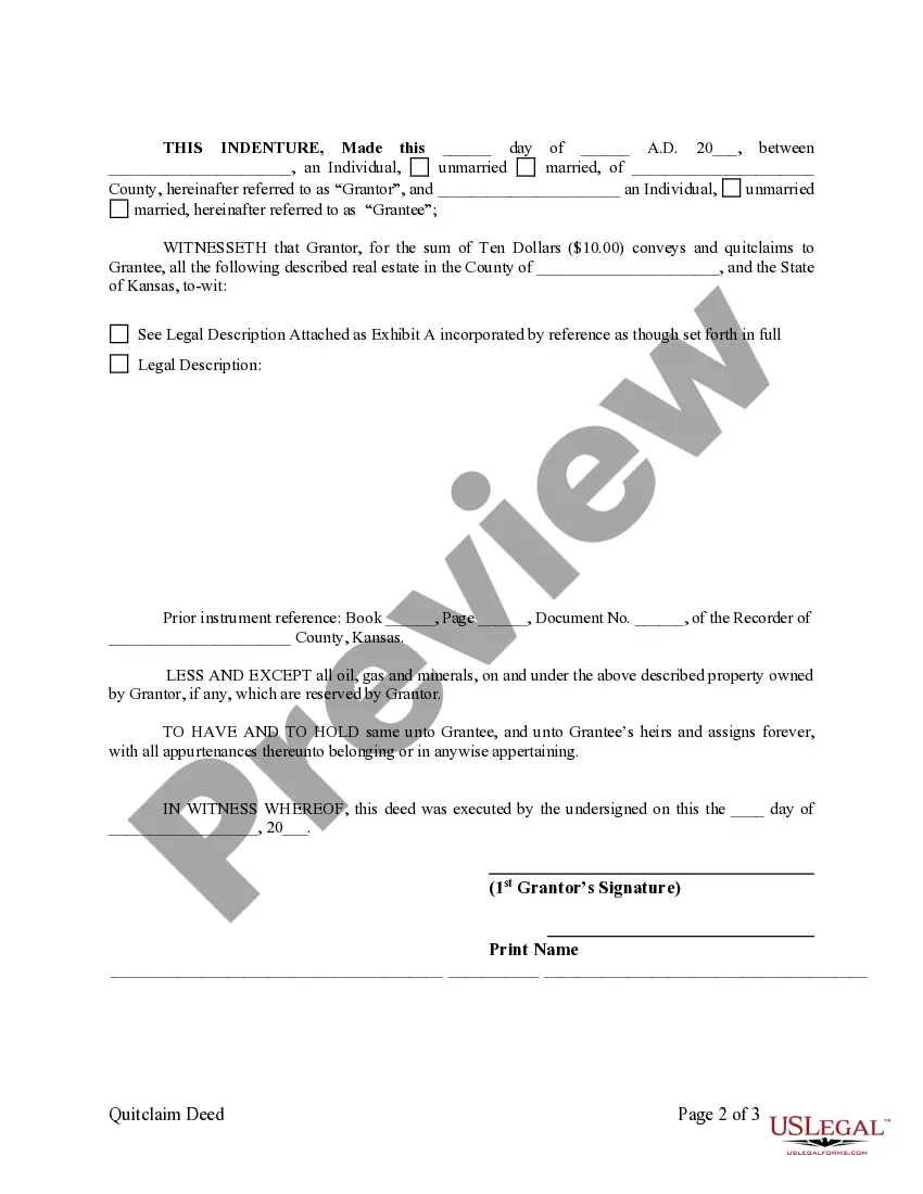 Preview Quitclaim Deed from Individual to Individual