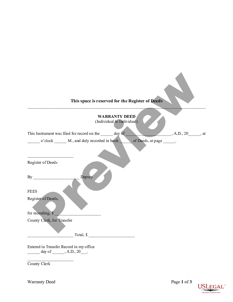 page 0 Warranty Deed from Individual to Individual preview