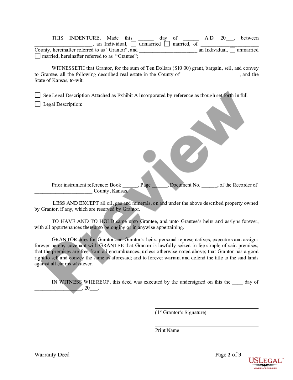 page 1 Warranty Deed from Individual to Individual preview