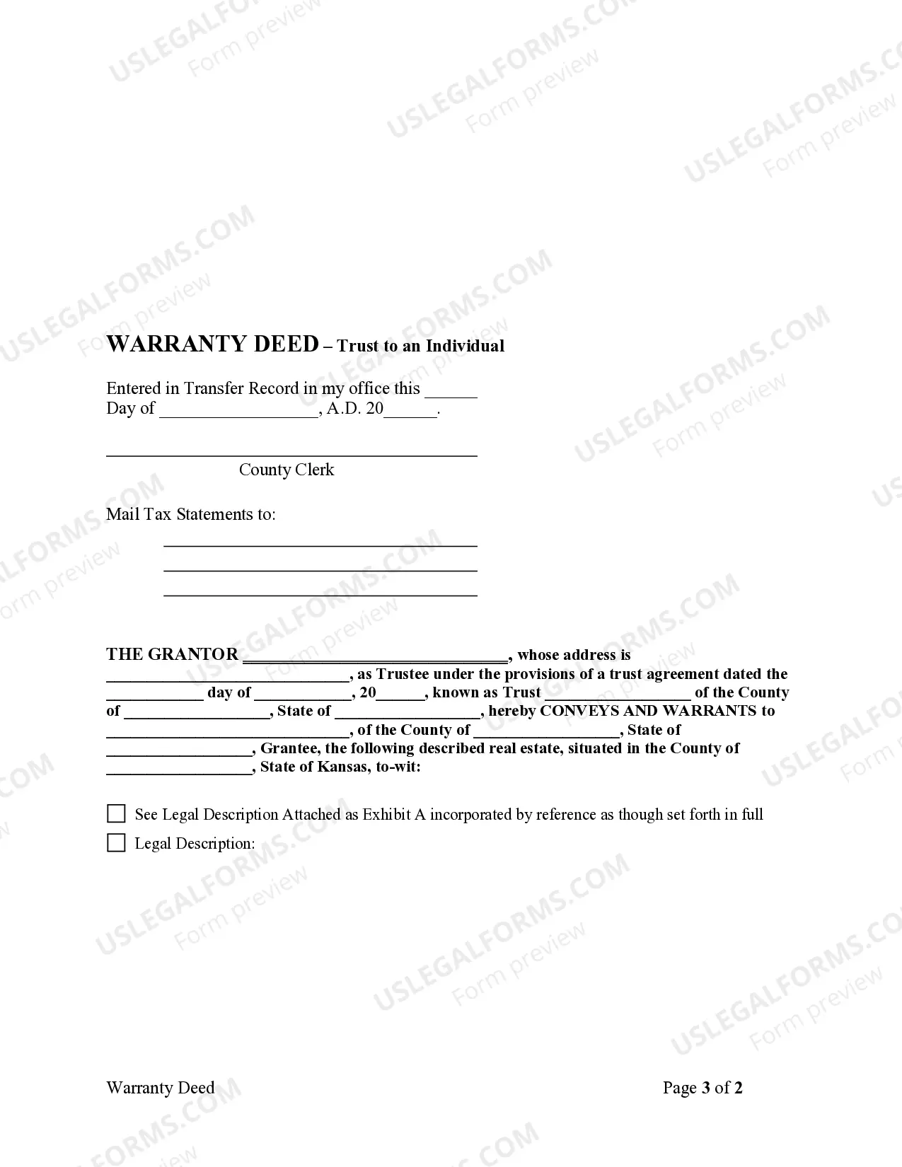 Preview Warranty Deed - Trust to an Individual