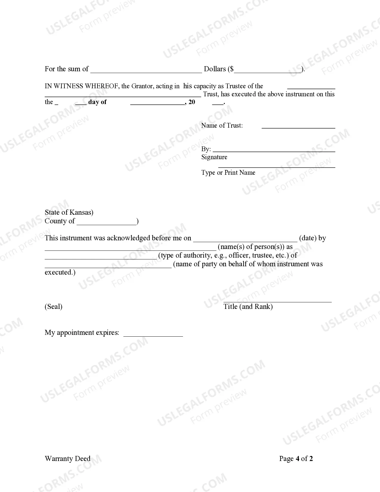 Preview Warranty Deed - Trust to an Individual