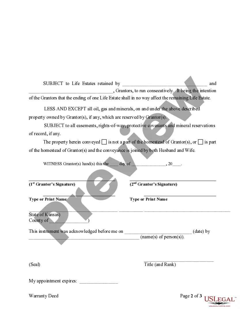 Preview Warranty Deed to Child Reserving a Life Estate in the Parents