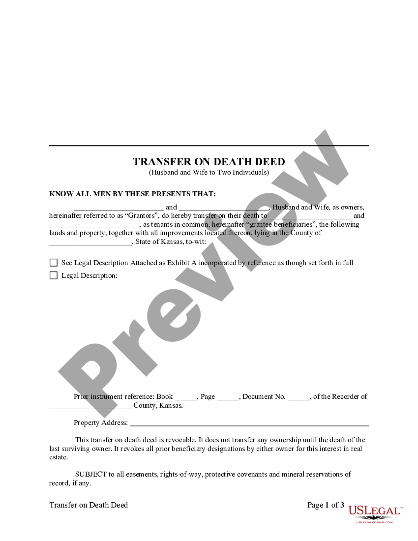 Kansas Transfer on Death Deed or TOD - Legal Any Kansas | US Legal Forms