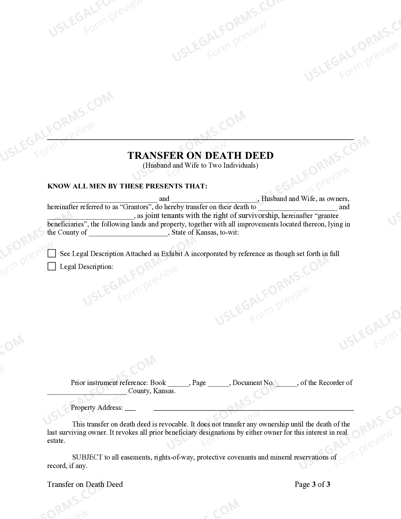 Preview Transfer on Death Deed or TOD - Beneficiary Deed for Husband and Wife or Two Individuals to Two Individuals