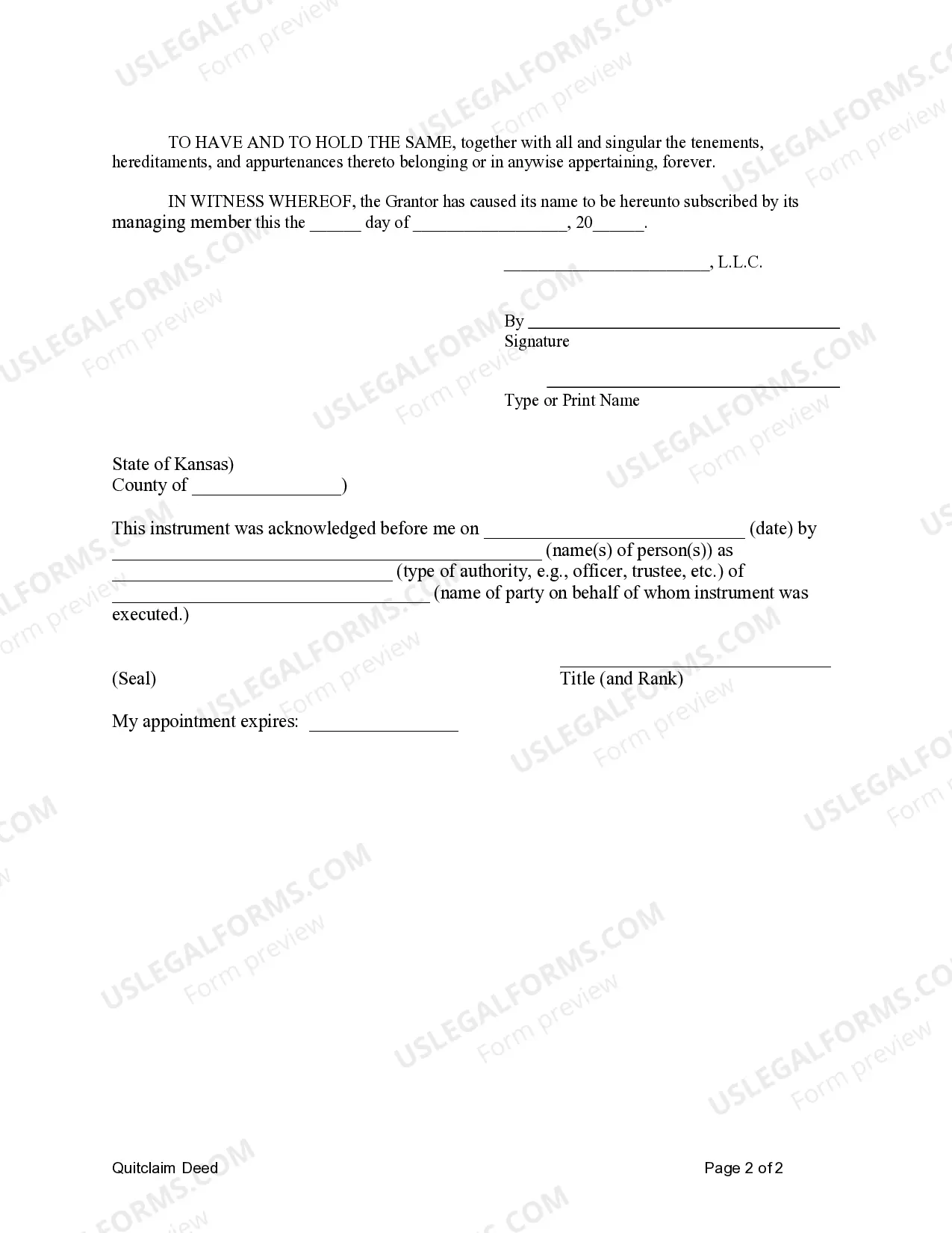 Preview Quit Claim Deed from Limited Liability Company as Grantor to Two Individuals as Grantees