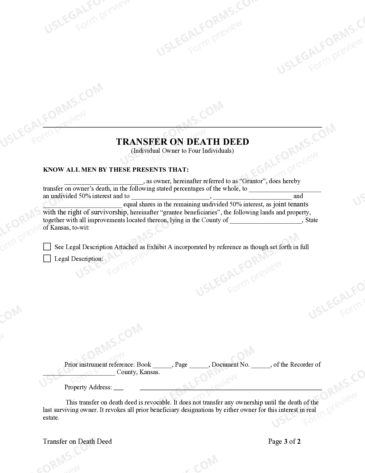 Preview Transfer on Death Deed - Individual to Four Individuals in Stated Shares - TOD