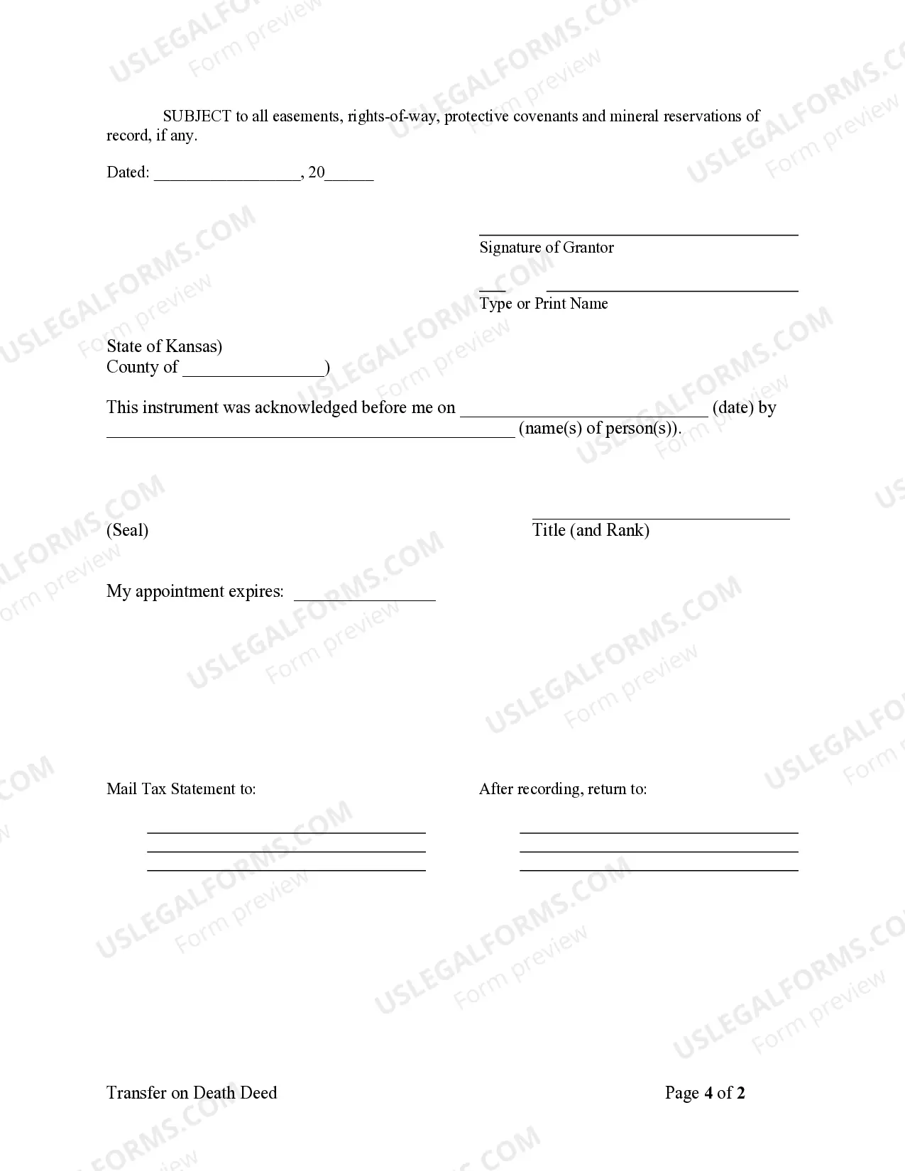 Preview Transfer on Death Deed - Individual to Four Individuals in Stated Shares - TOD