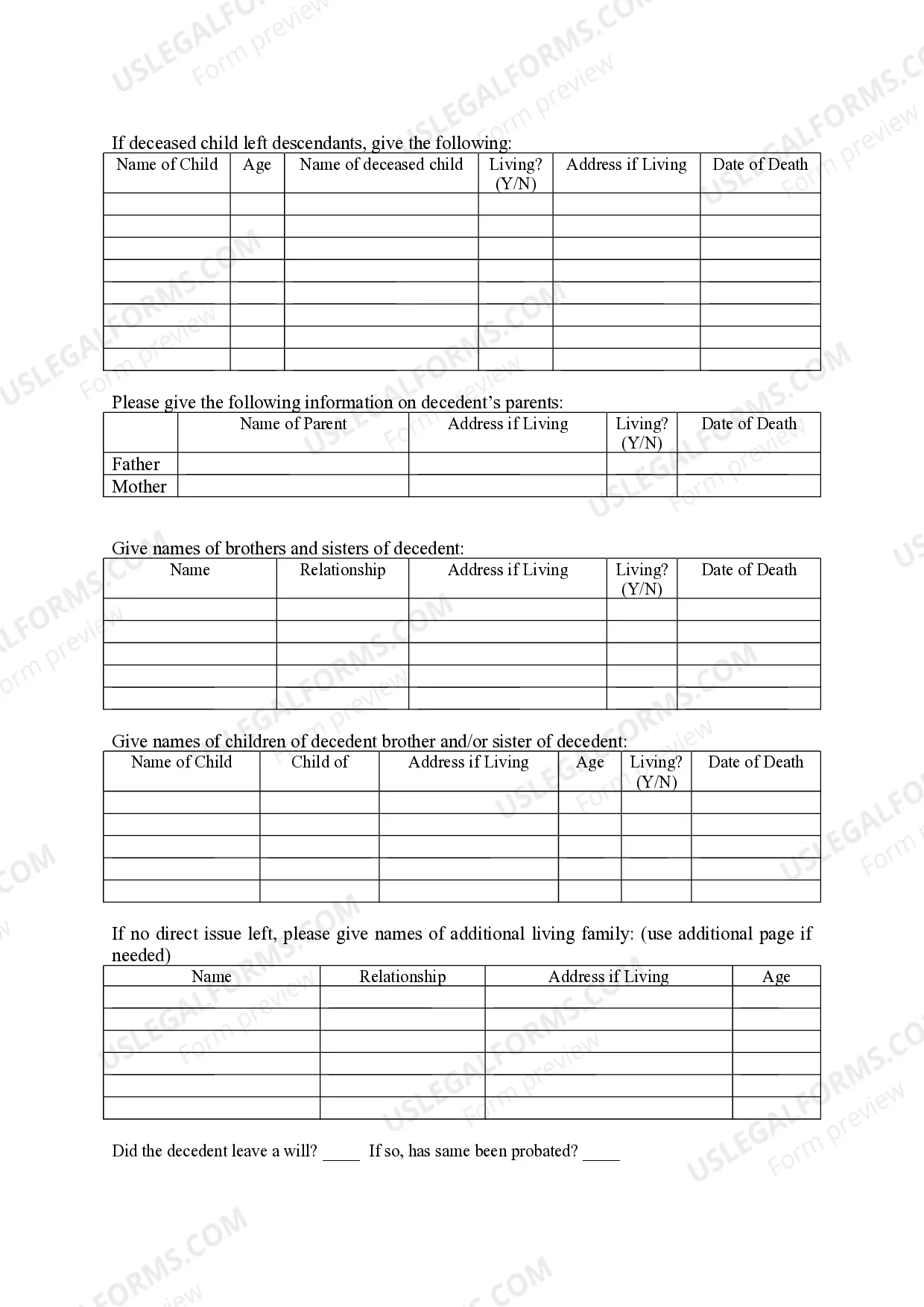 Preview Affidavit of Death and Heirship