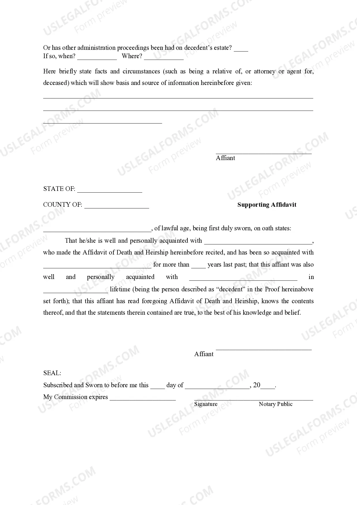 Preview Affidavit of Death and Heirship