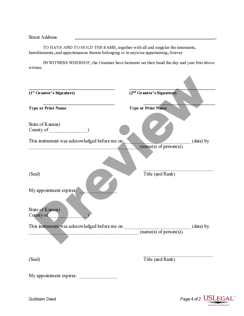 Preview Quitclaim Deed from Two Individual Grantors to One Individual Grantee