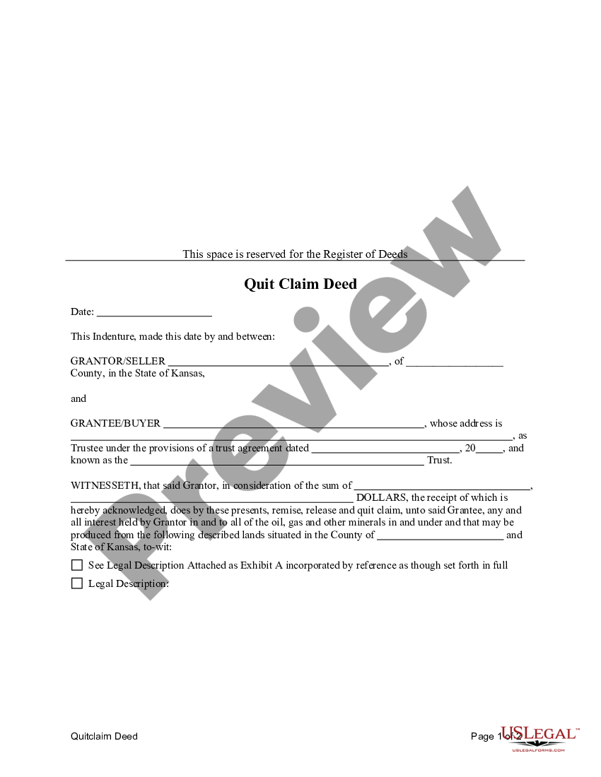 Kansas Quitclaim Deed - Oil, Gas and Mineral Rights - Quitclaim Deed ...