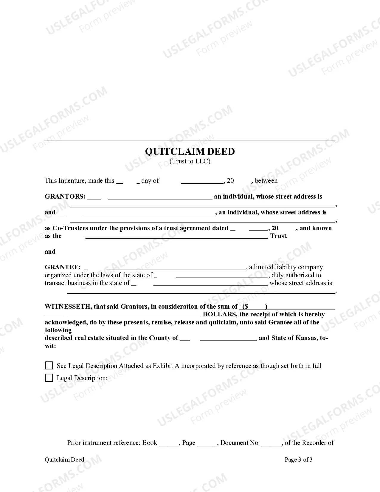 Preview Quitclaim Deed - Trust (2 Co--Trustees) to LLC