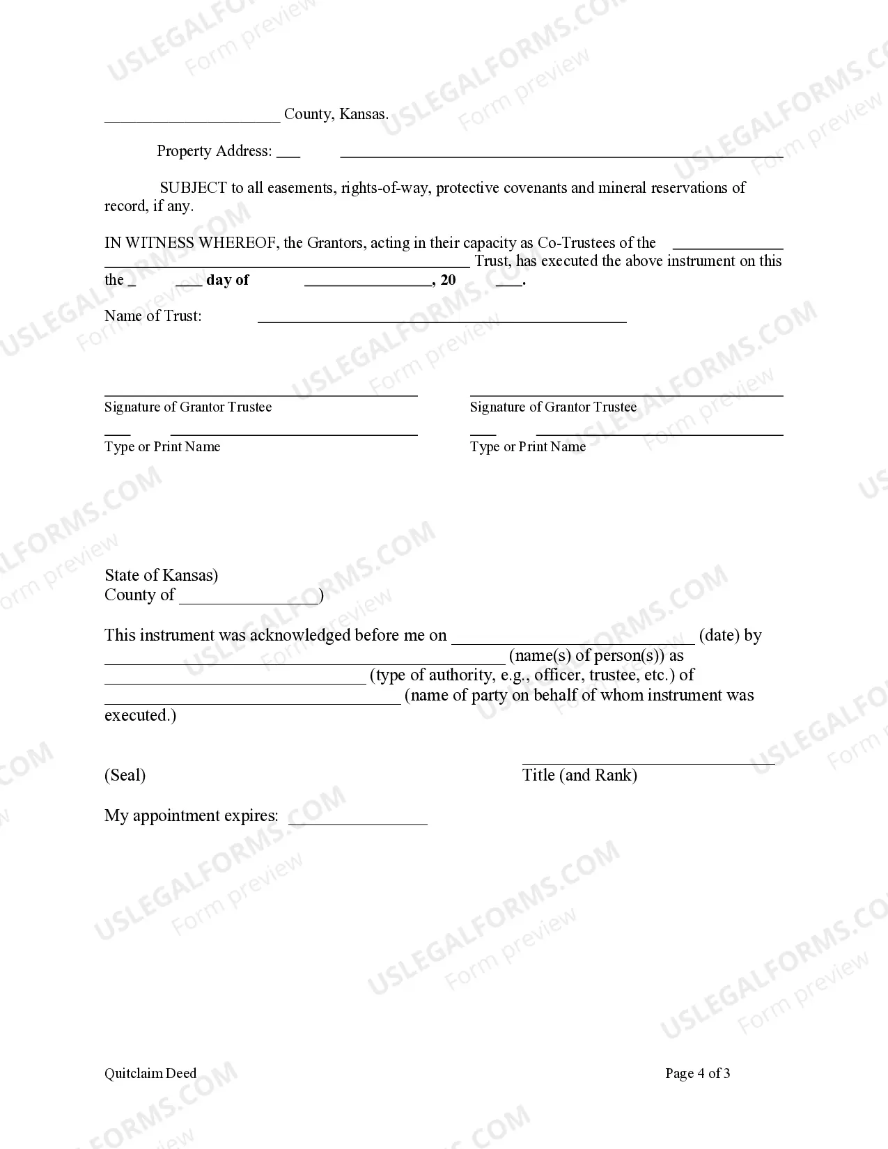 Preview Quitclaim Deed - Trust (2 Co--Trustees) to LLC