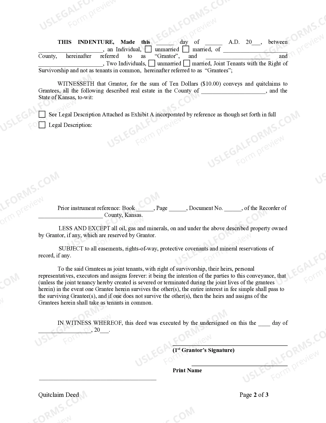 Preview Quitclaim Deed from Individual to Two Individuals in Joint Tenancy