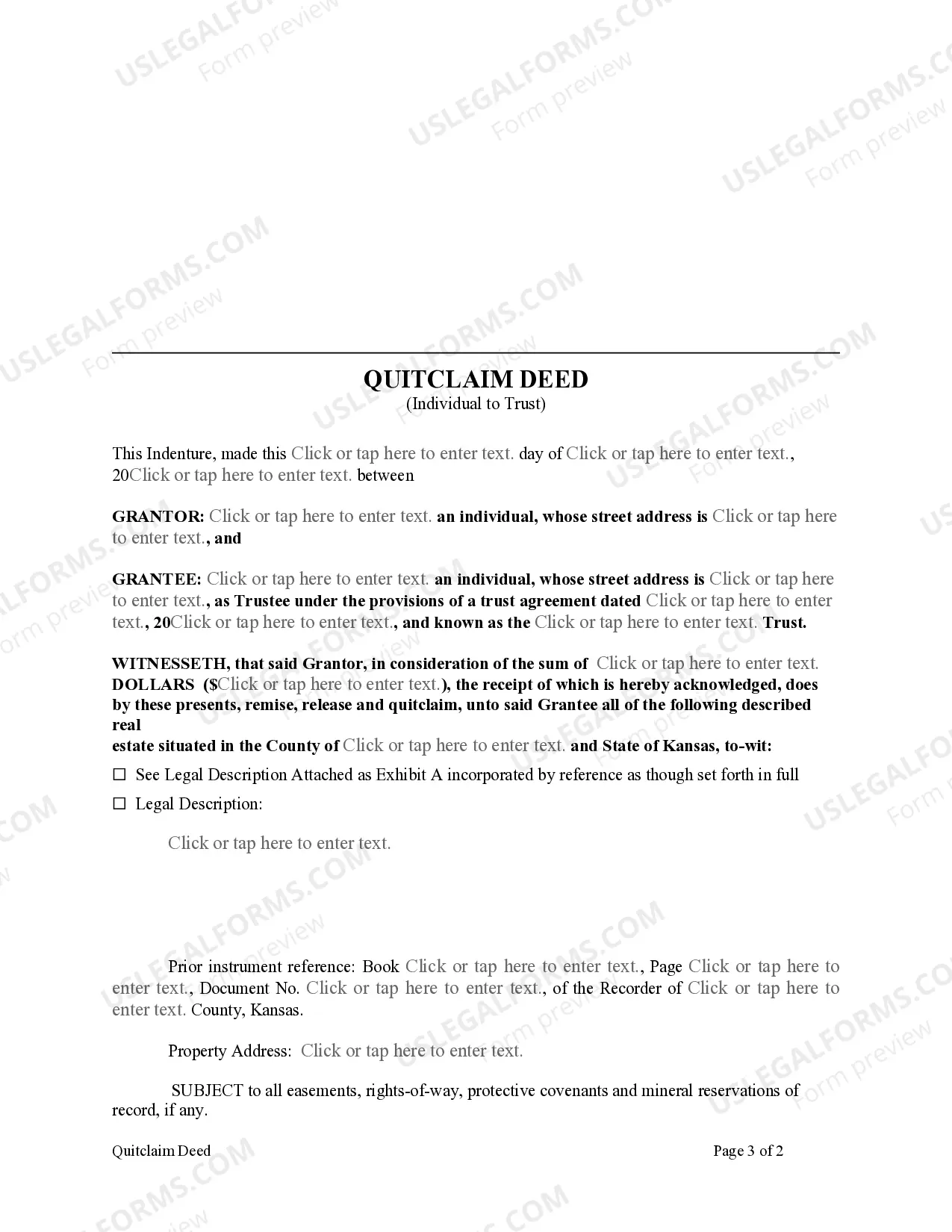 Preview Quitclaim Deed - Individual to Trust