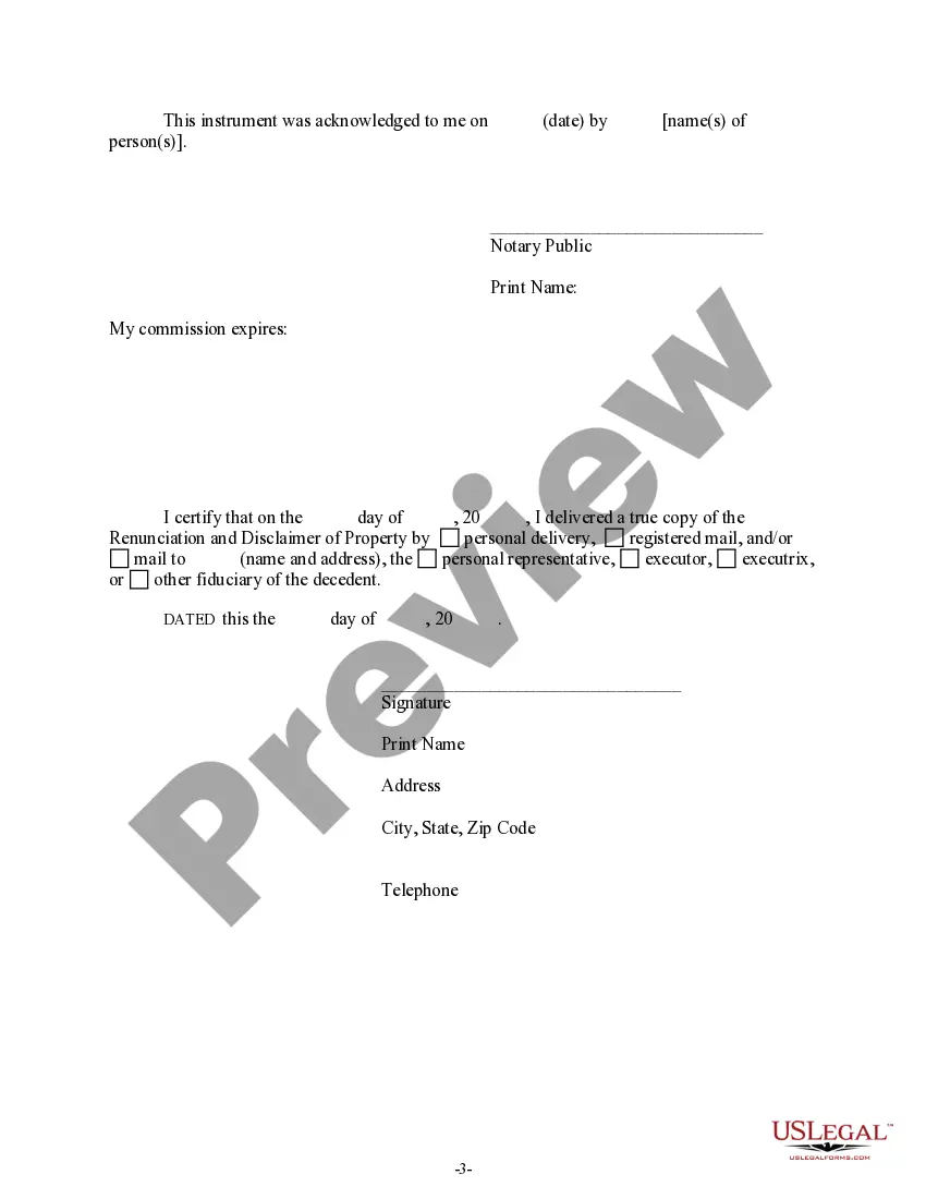 Get Kansas Renunciation and Disclaimer of Property received by Intestate Succession Preview Kansas Renunciation and Disclaimer of Property received by Intestate Succession
