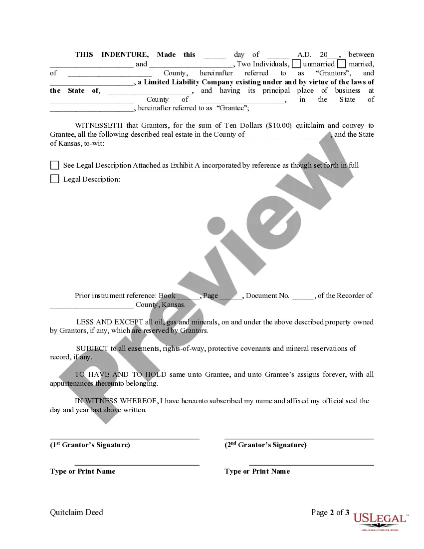 Get Quitclaim Deed by Two Individuals to LLC Preview Quitclaim Deed by Two Individuals to LLC