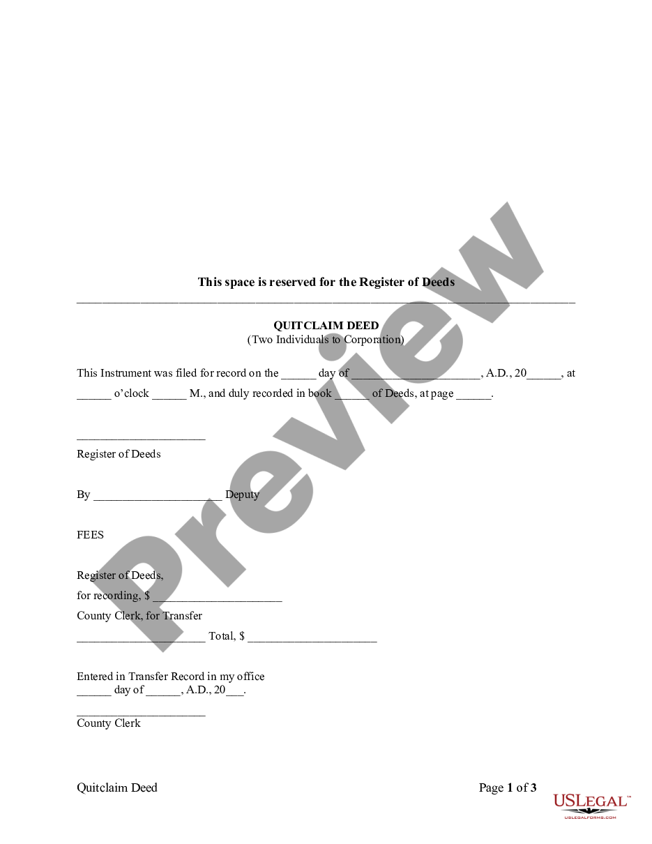 Kansas Quitclaim Deed By Two Individuals To Corporation Us Legal Forms 0038