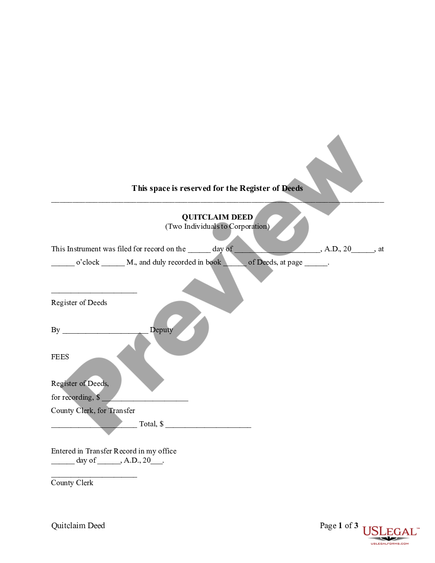 Kansas Quitclaim Deed By Two Individuals To Corporation Us Legal Forms 0038