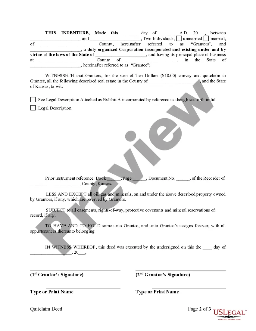 Get Quitclaim Deed by Two Individuals to Corporation Preview Quitclaim Deed by Two Individuals to Corporation