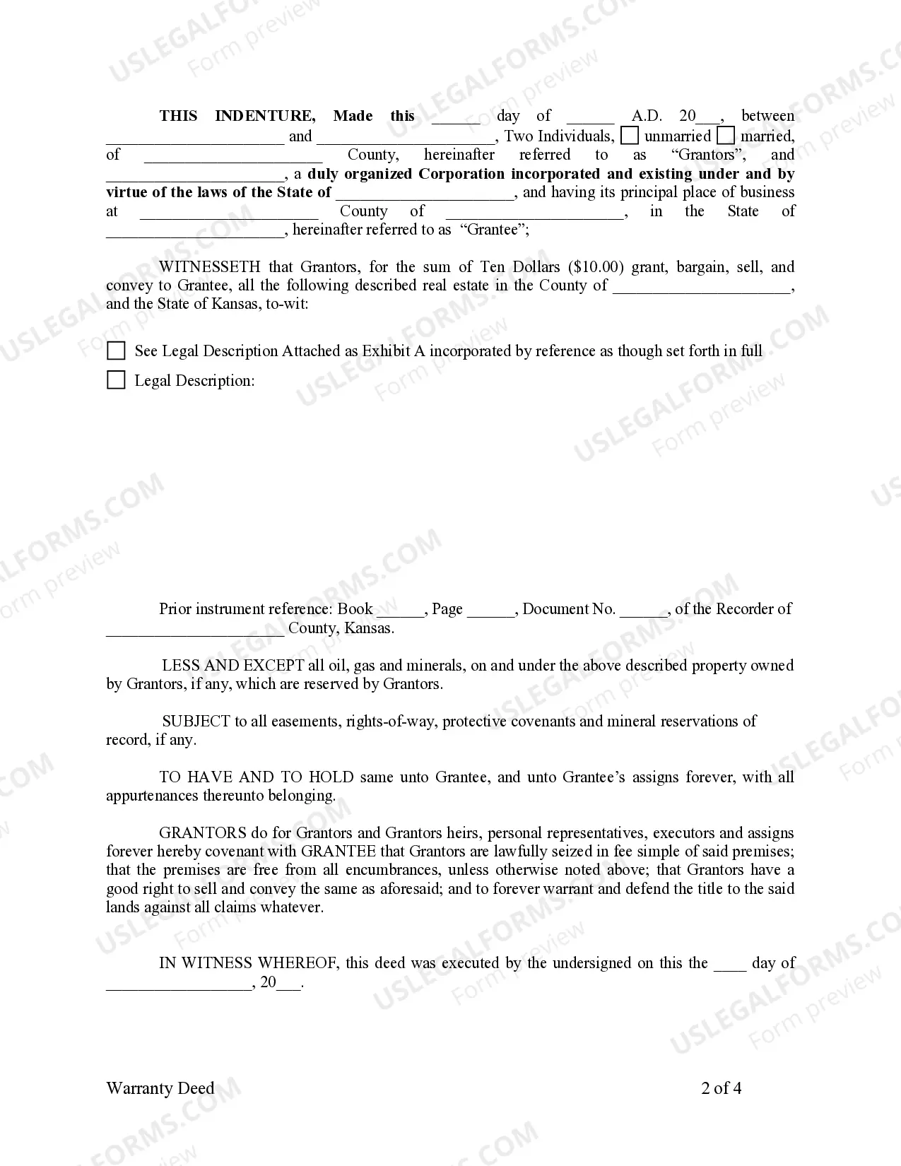 Preview Warranty Deed from two Individuals to Corporation