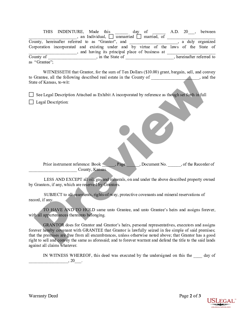 page 1 Warranty Deed from Individual to Corporation preview