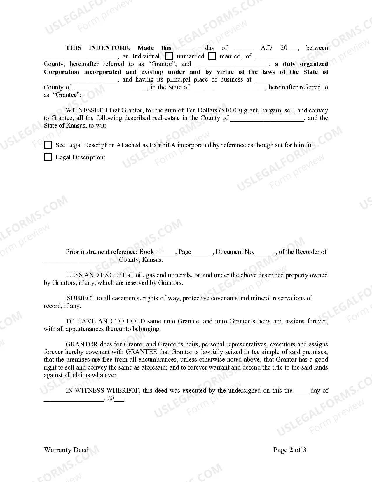Preview Warranty Deed from Individual to Corporation