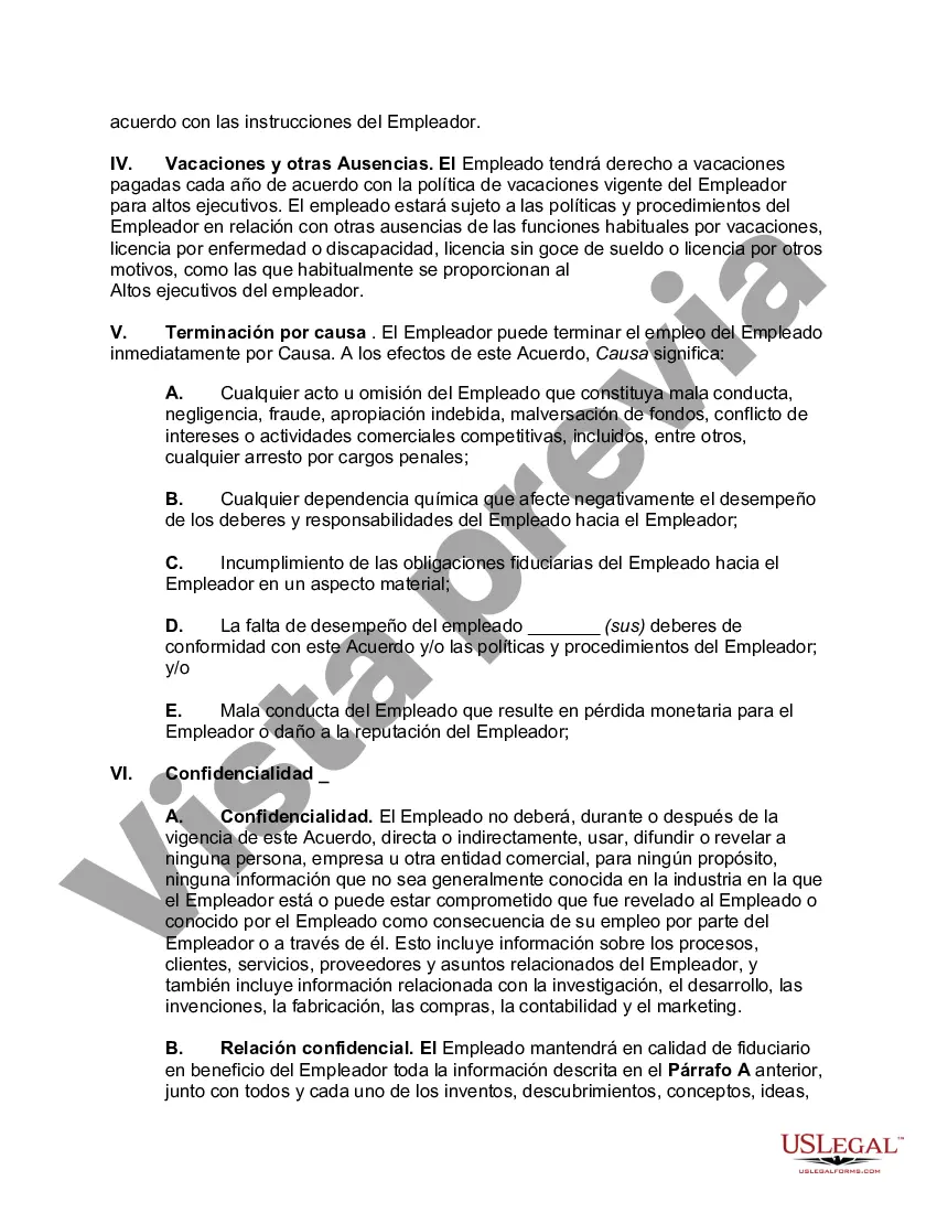 Preview Acuerdo de trabajo con un vicepresidente de un contratista eléctrico