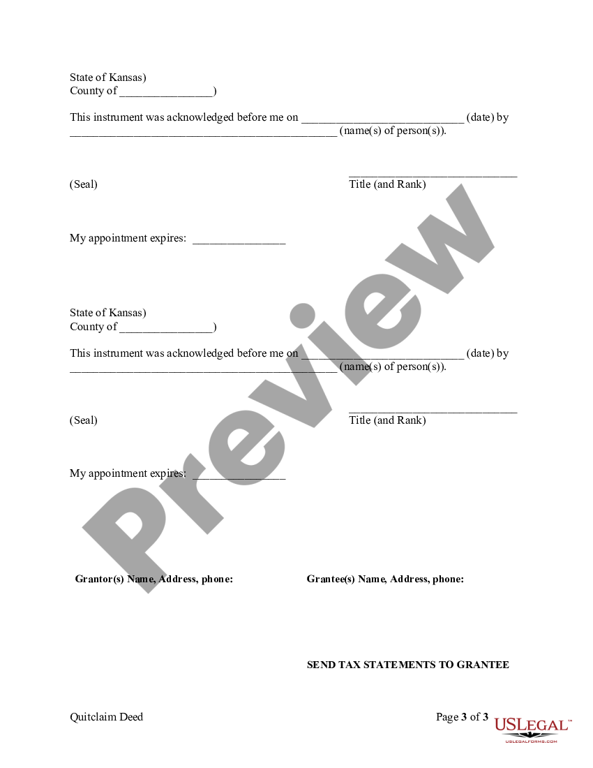 Kansas Quitclaim Deed from Husband and Wife to Corporation | US Legal Forms