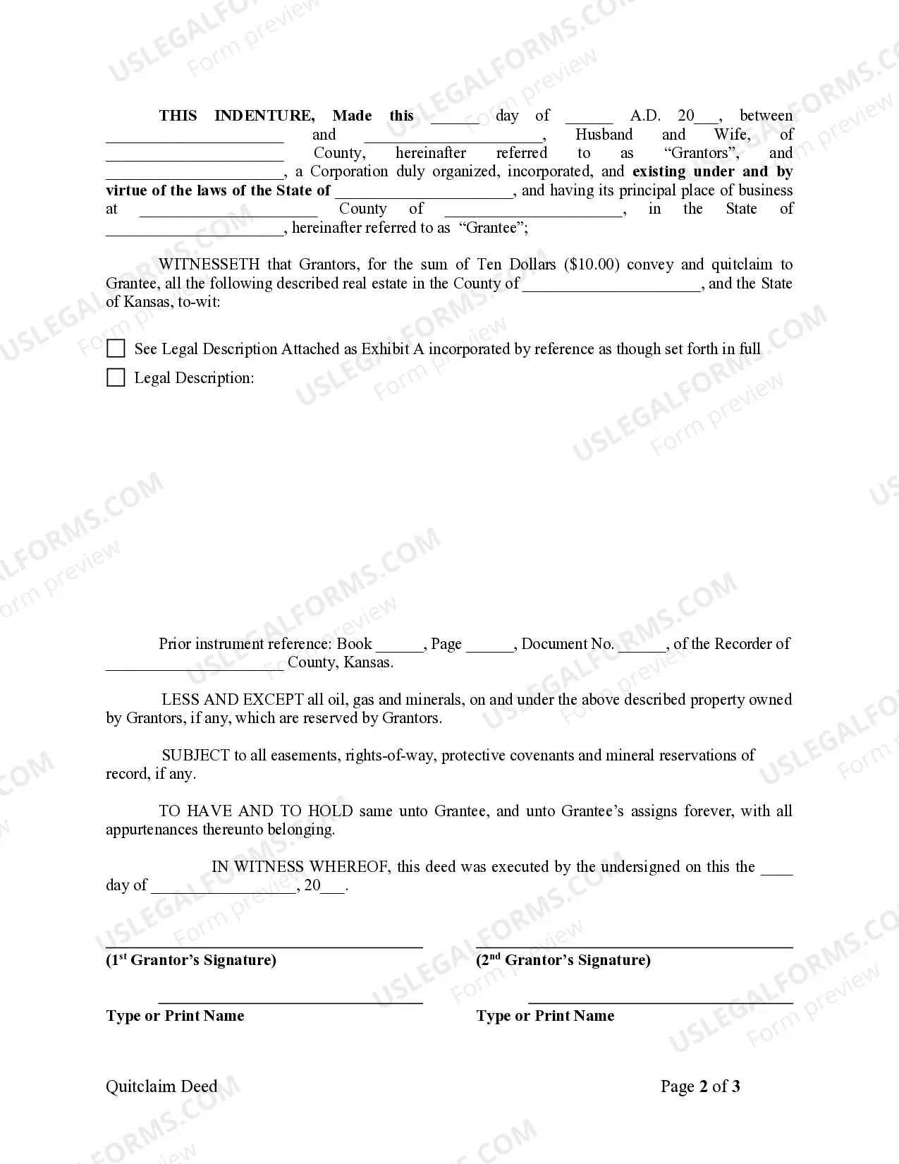 Preview Quitclaim Deed from Husband and Wife to Corporation
