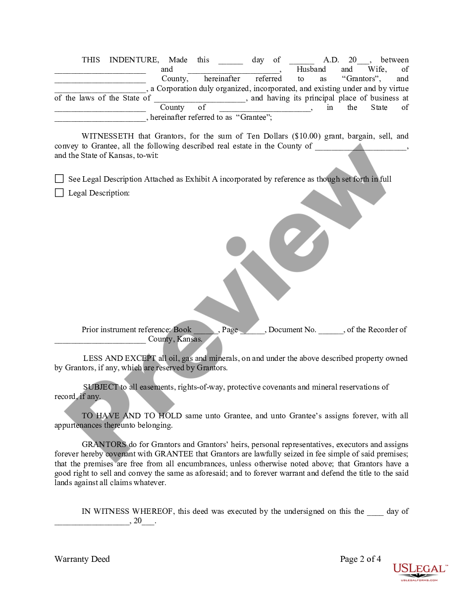 page 1 Warranty Deed from Husband and Wife to Corporation preview