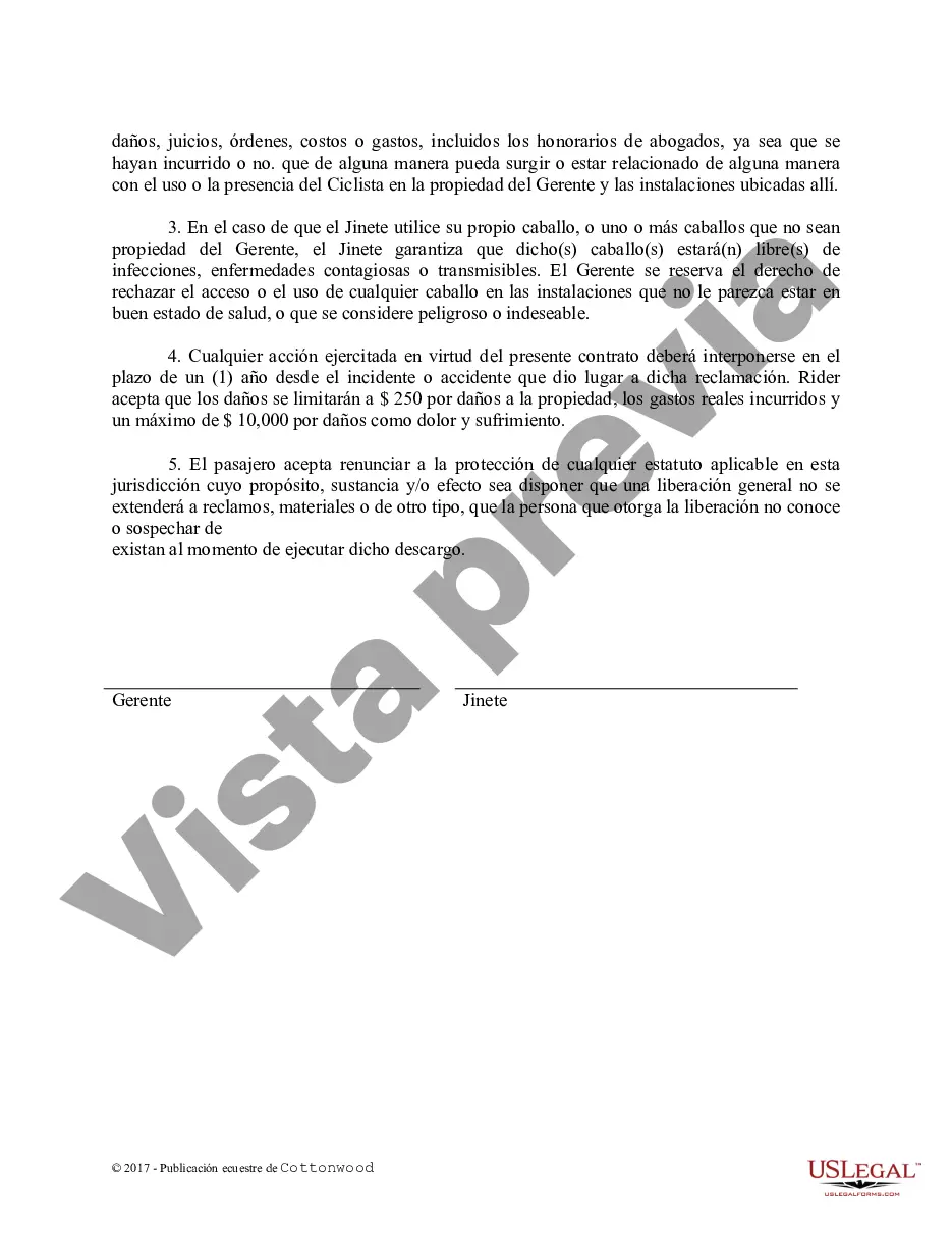 Preview Exención de responsabilidad Propietario Jinete - Formularios equinos de caballos