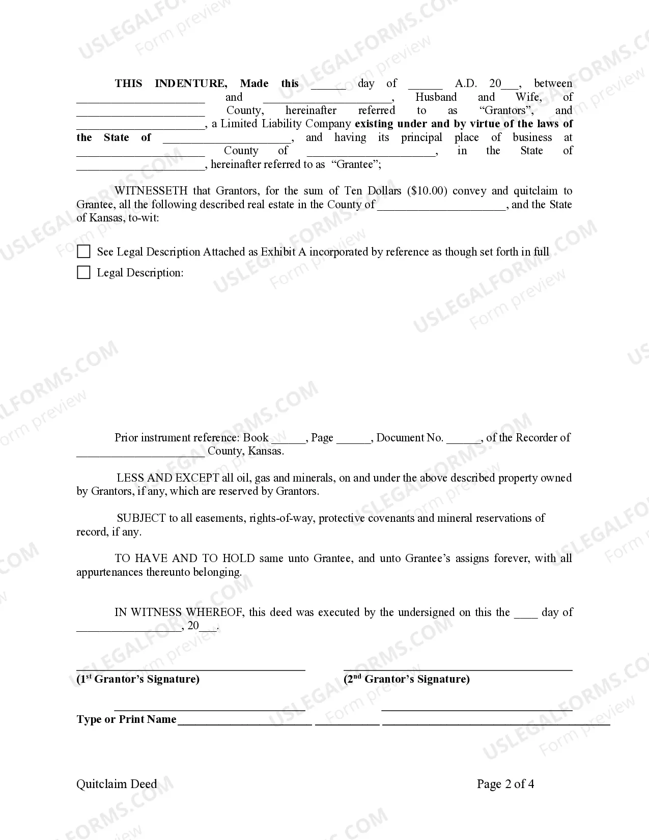 Preview Quitclaim Deed from Husband and Wife to LLC
