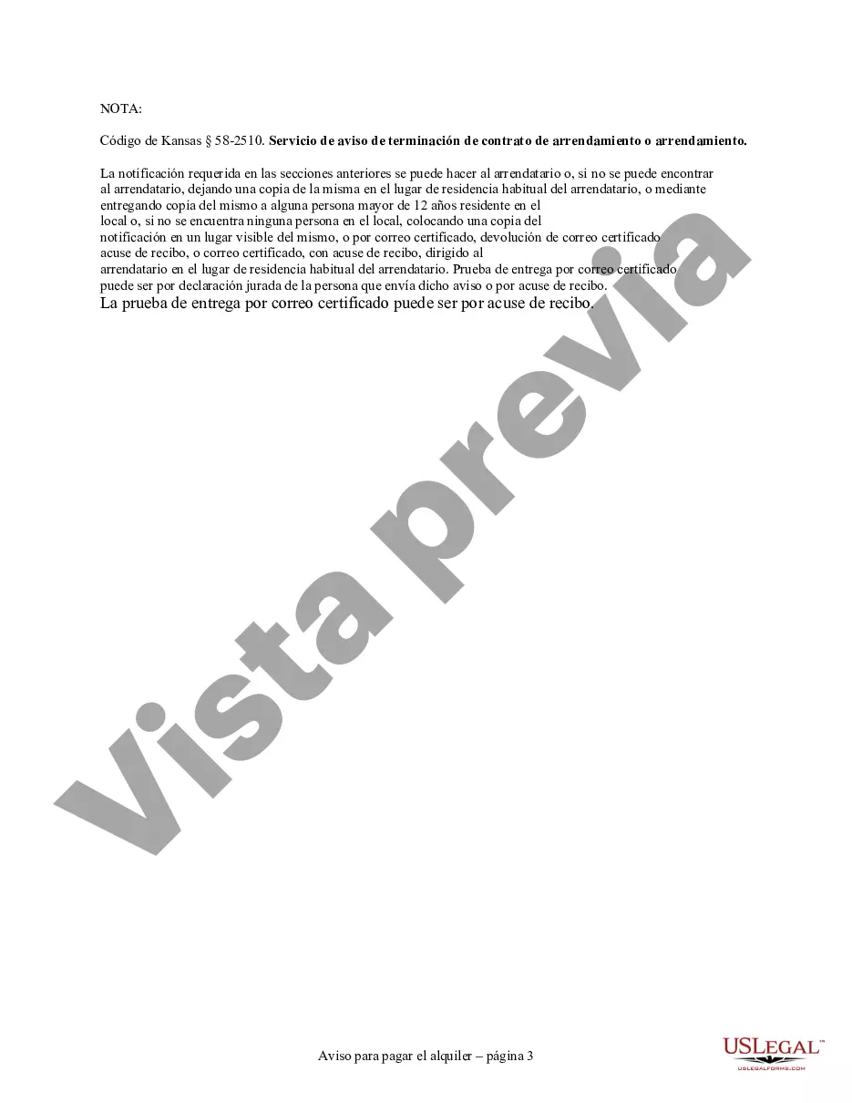 Preview Aviso de 10 días para pagar el alquiler o la finalización del contrato de arrendamiento: período de pago del contrato de arrendamiento mayor o igual a 3 meses