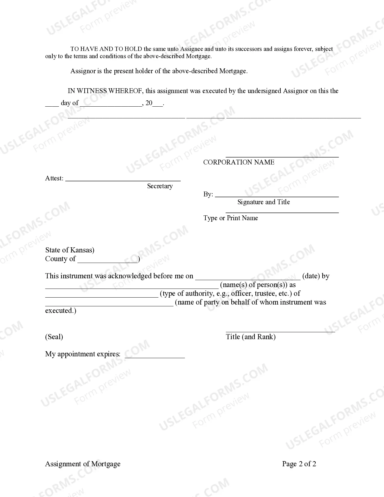 Preview Assignment of Mortgage by Corporate Mortgage Holder