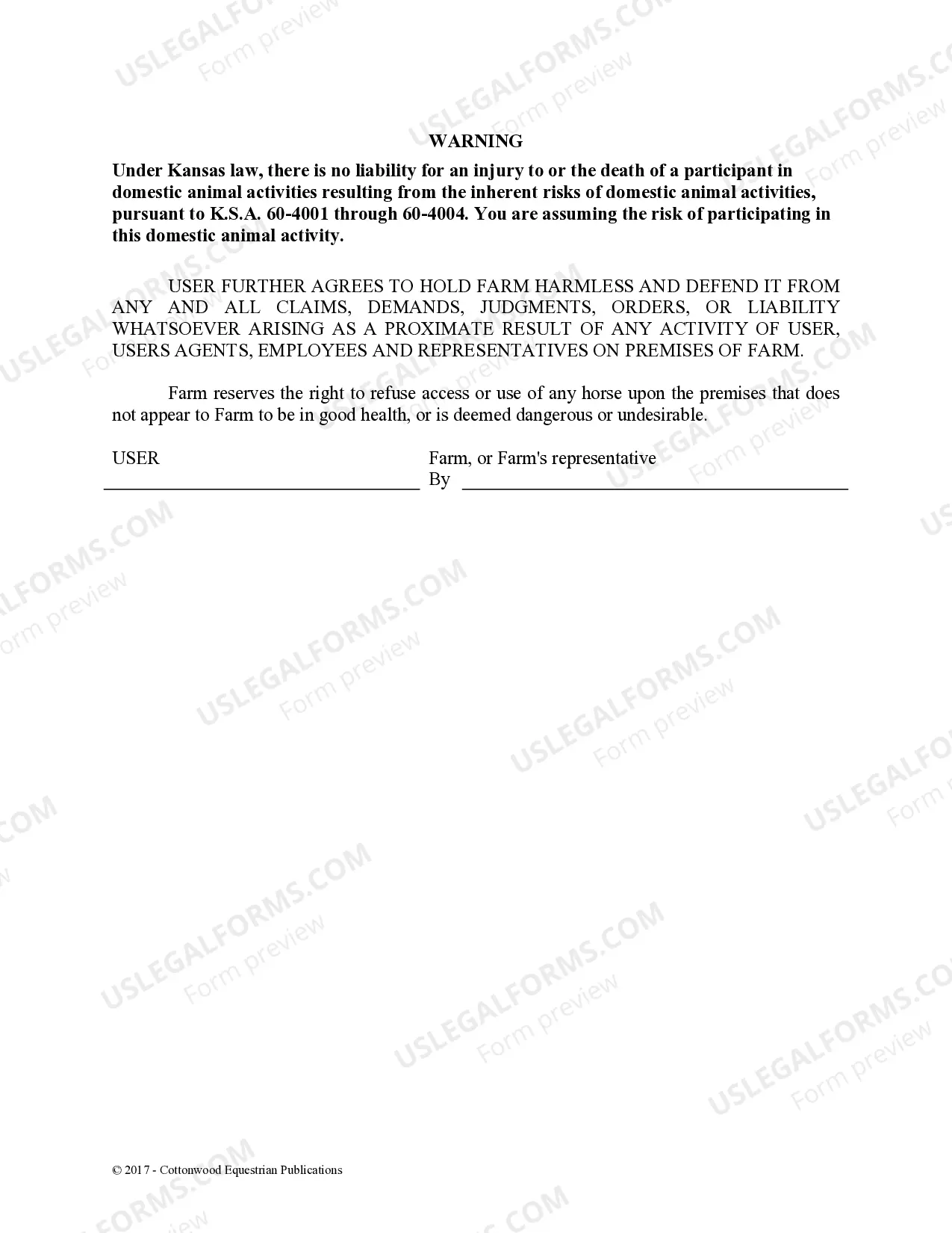 Preview Facility Release Agreement - Show Or Clinic - Horse Equine Forms