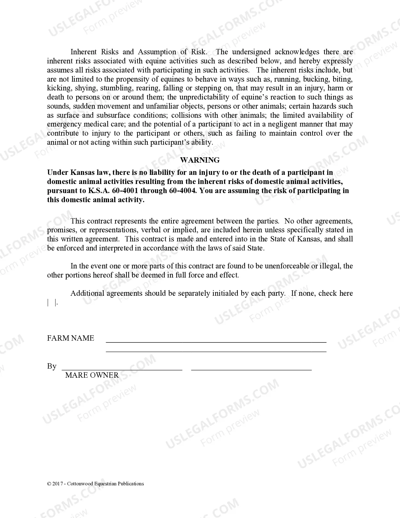 Preview Stallion Service Contract - Horse Equine Forms