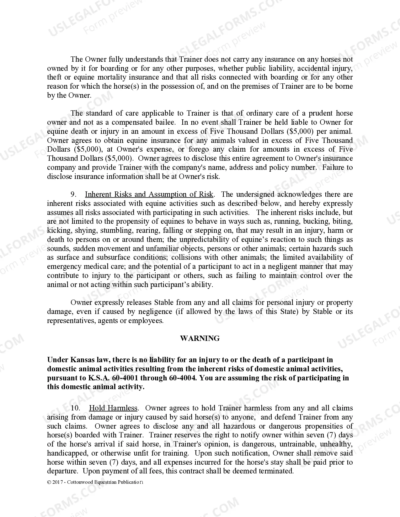 Preview Training Contract - Horse Equine Forms