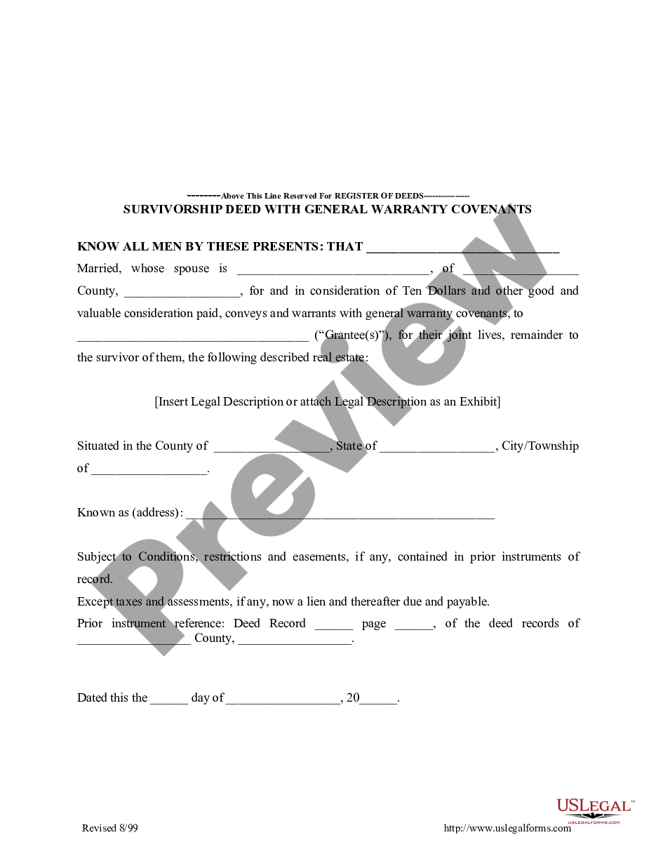 page 2 Survivorship Deed with General Warranty Covenants preview