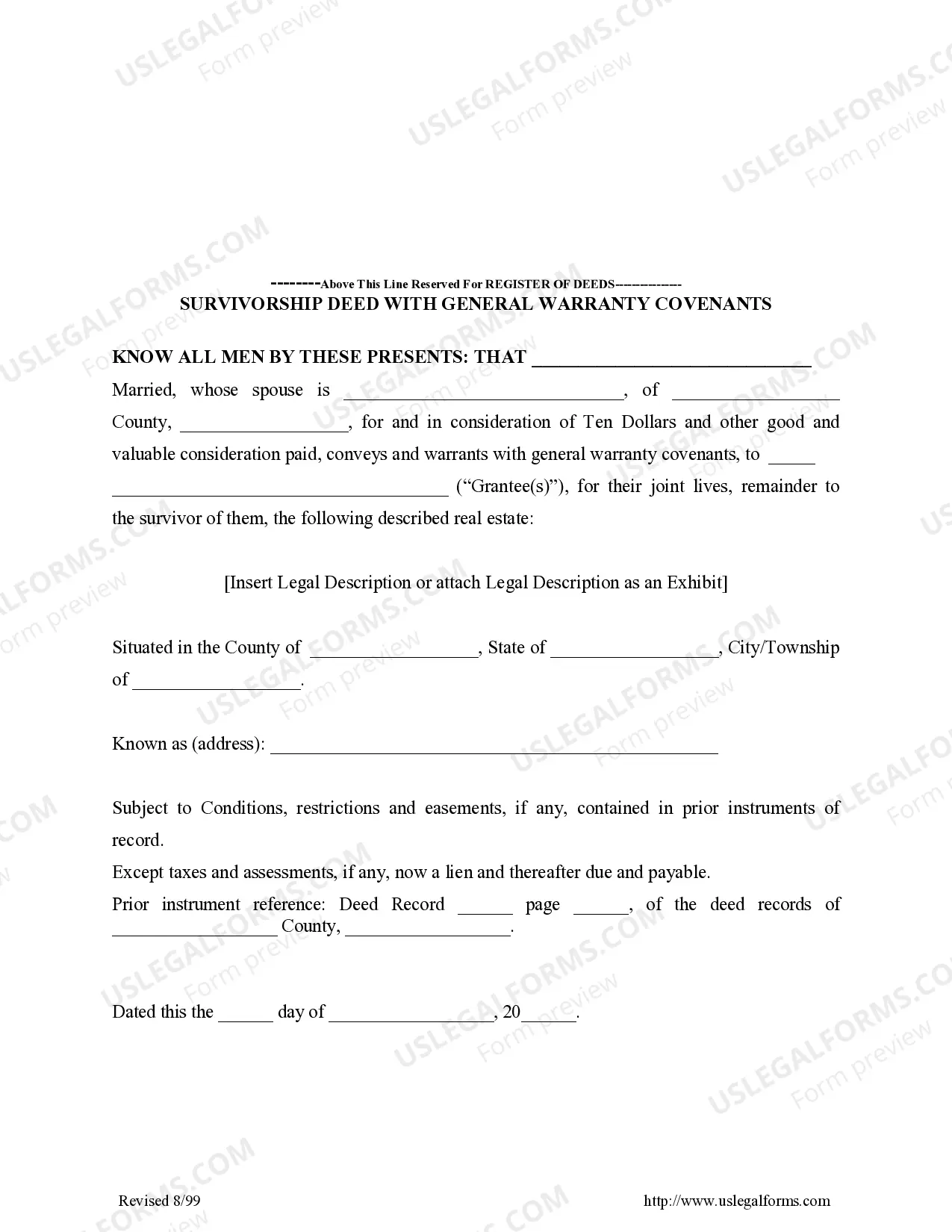 Preview Survivorship Deed with General Warranty Covenants