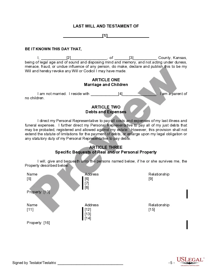 Preview Mutual Wills containing Last Will and Testaments for Man and Woman living together not Married with No Children