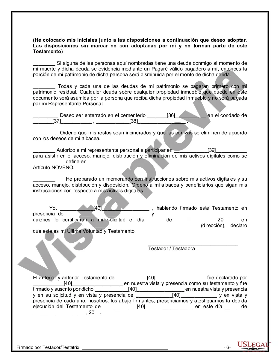 Preview Paquete de Testamentos Mutuos de Últimas Voluntades y Testamentos para Personas Solteras que conviven con Hijos Adultos