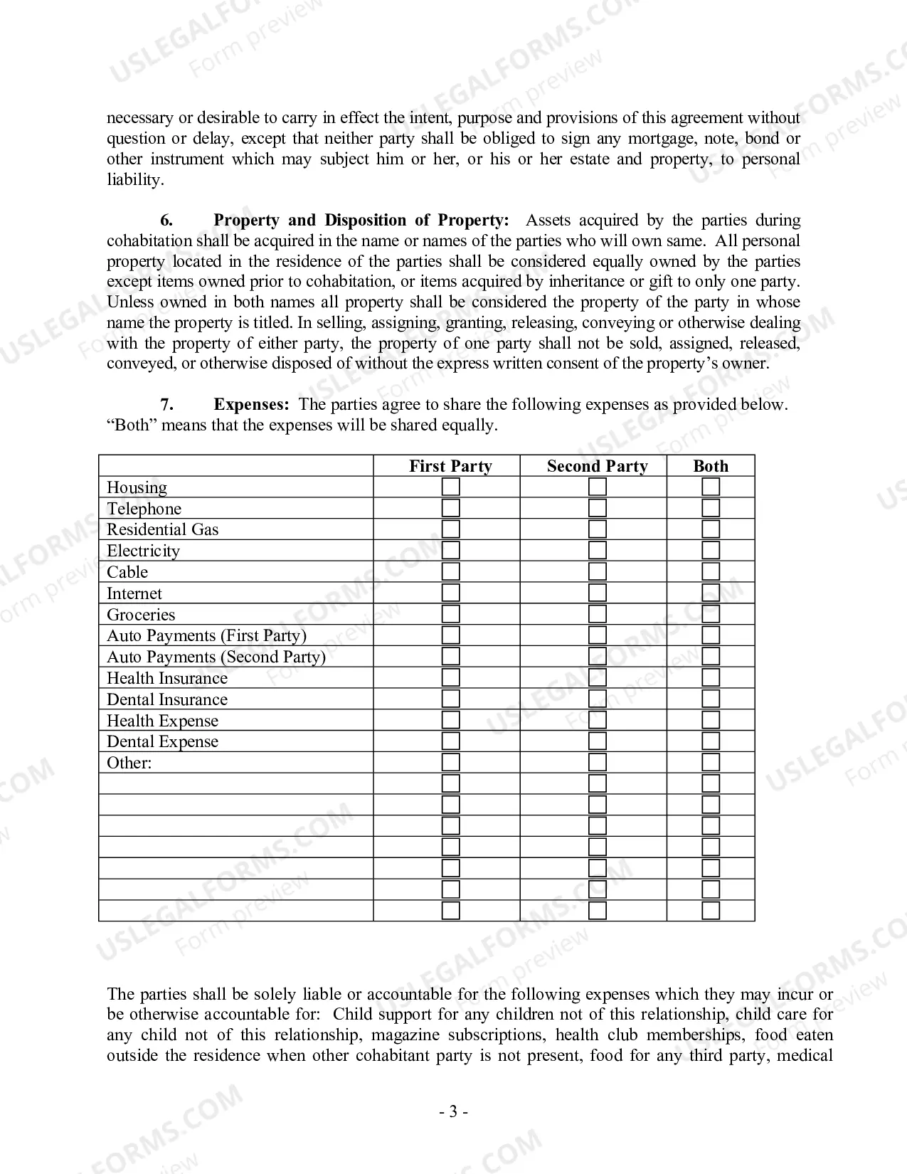 Preview Non-Marital Cohabitation Living Together Agreement