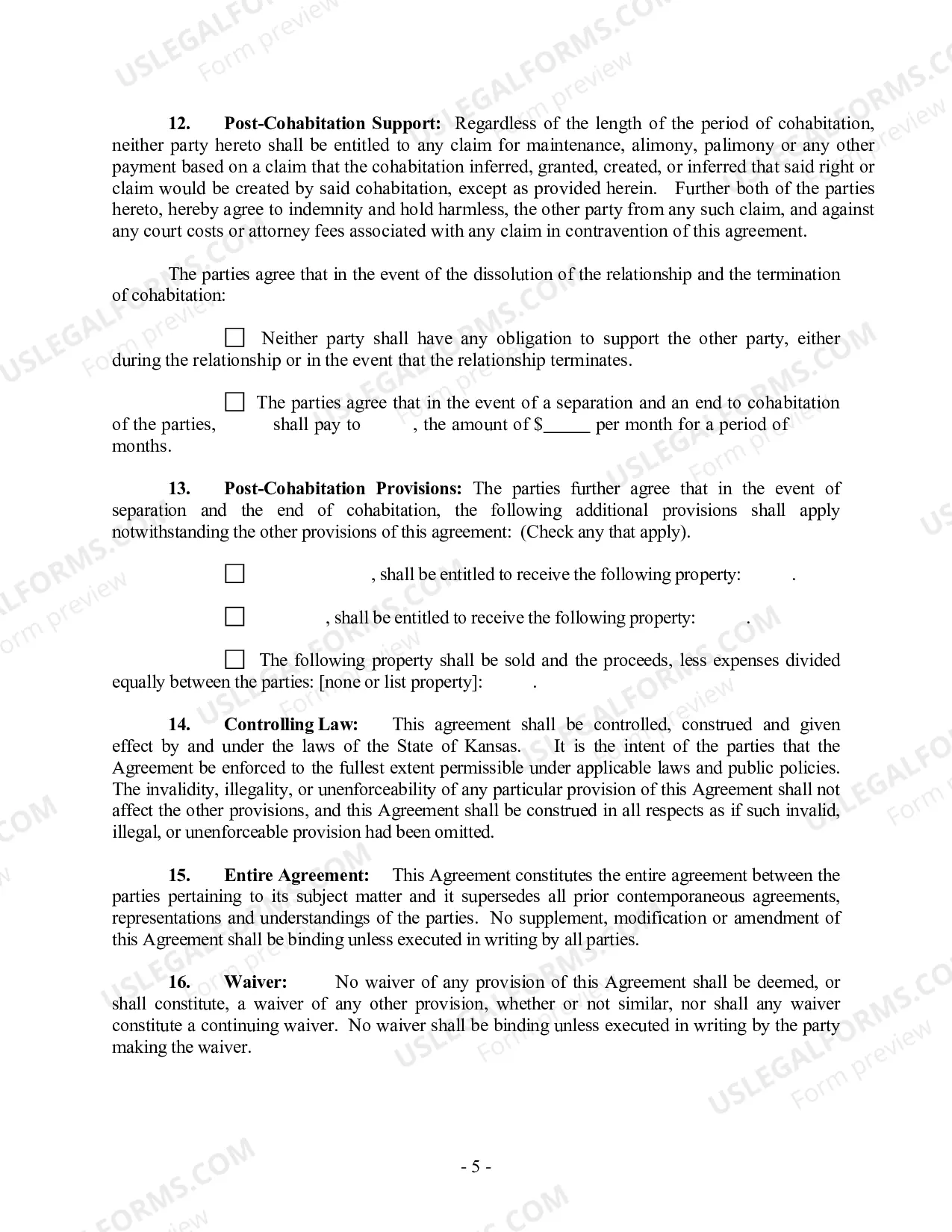 Preview Non-Marital Cohabitation Living Together Agreement
