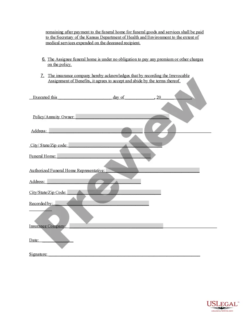 Preview Irrevocable Assignment of Benefits of Life Insurance - Annuity Policy