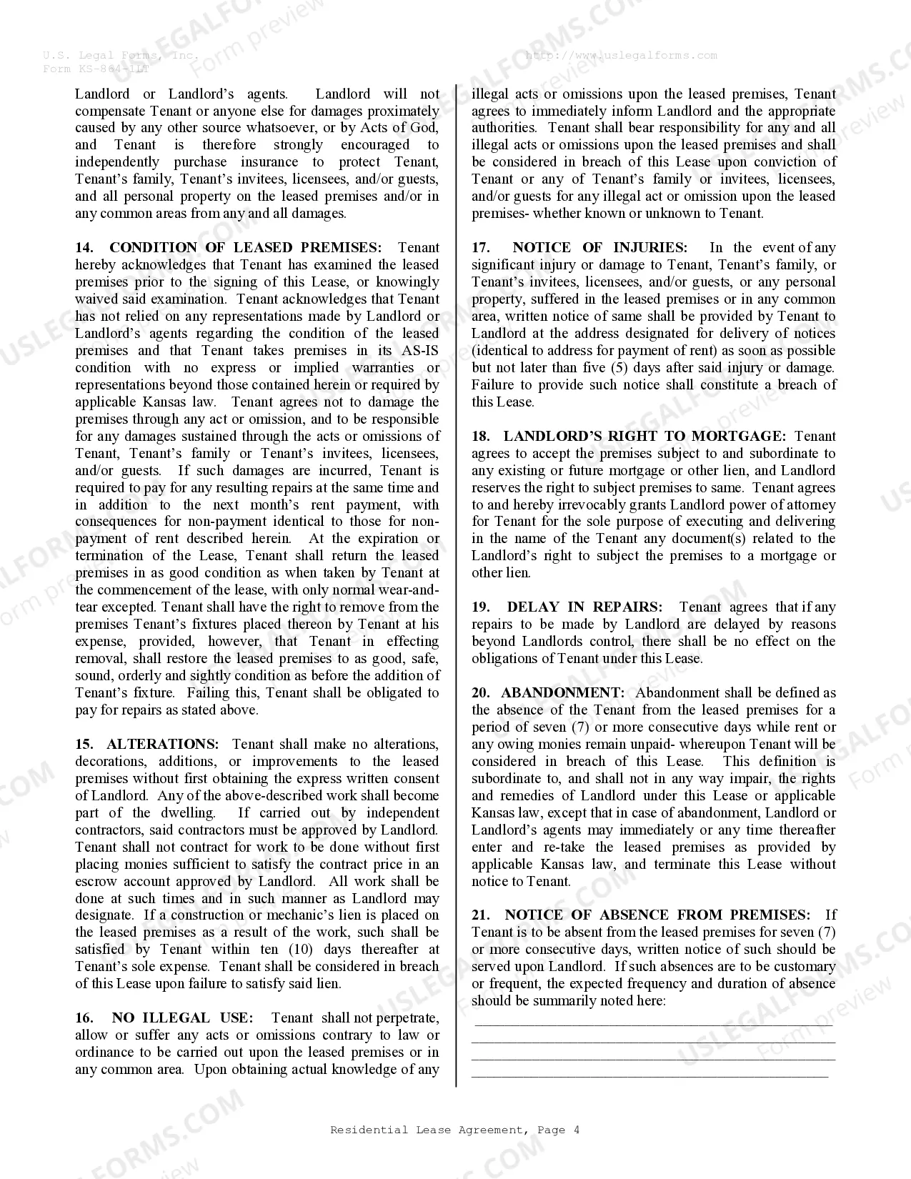 Preview Residential Lease or Rental Agreement for Month to Month